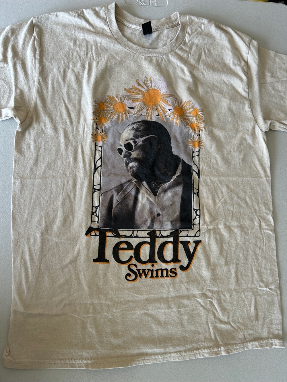 Graphic Short Sleeve Tee - Cream with Orange Accents - Picture 2 of 5